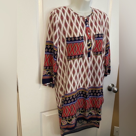 Anthropologie Fig Flower Tunic Top Size LARGE Pockets Patterned Loose Fit - Picture 3 of 8